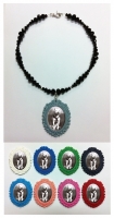 Vintage-Style Colored Filigree Cameo Necklace with White Pitbull