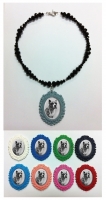 Vintage-Style Colored Filigree Cameo Necklace with Brindle Pit