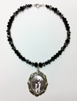 Vintage-Style Metal Deco Cameo Necklace with White Pitbull